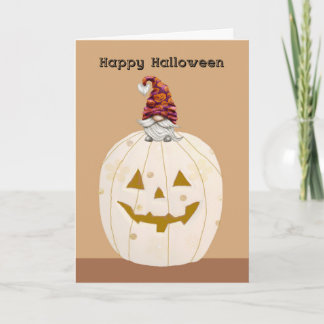 Cartão Halloween Beige Pumpkin com Gnome