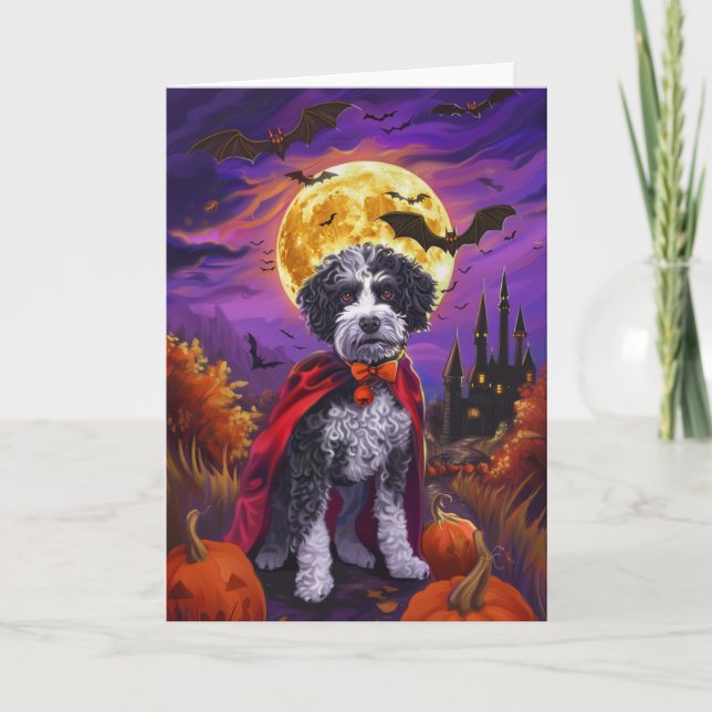 Cartão Halloween Bernedoodle Dog Pumpkins assustado (Frente)