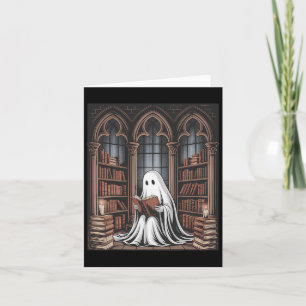 Cartão Halloween Bibliotecário fantasma lendo livros aman