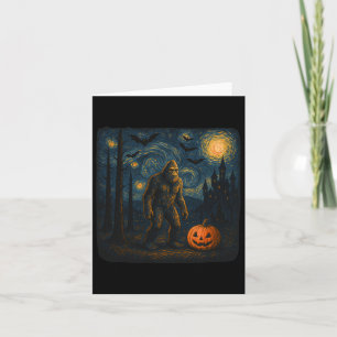 Cartão Halloween Bigfoot Starry Night Van Gogh Sasquatch
