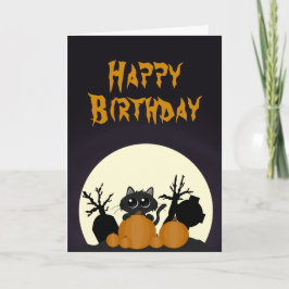 Cartão Halloween Birthday Black Cat Pumpkins Graveyard