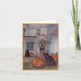 Cartão HALLOWEEN BLACK CAT e casa assombrada