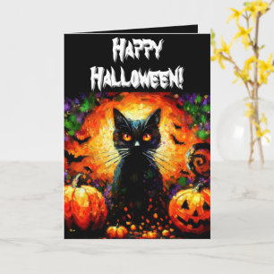 Cartão Halloween Black Cat & Jack-O-Lanterns Personalizad