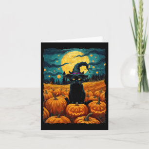 Cartão Halloween Black Cat Van Gogh Witch Kawaii Pumpkin