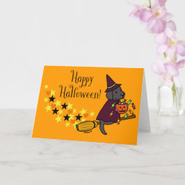 Cartão Halloween Black Labrador and Broom