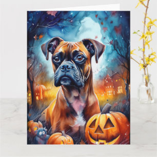Cartão Halloween Boxer Com Pumpkins Assustado