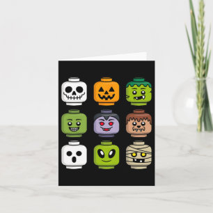 Cartão Halloween Building Brick Head Pumpkin Ghost Zombie