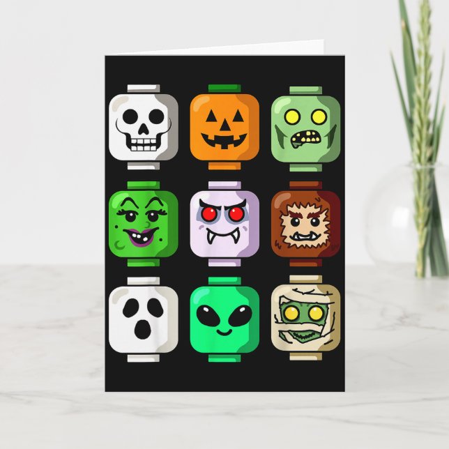 Cartão Halloween Building Brick Head Pumpkin Ghost Zombie (Frente)
