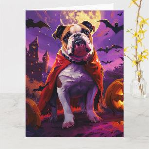 Cartão Halloween Bulldog Vampire Pumpkins assustado