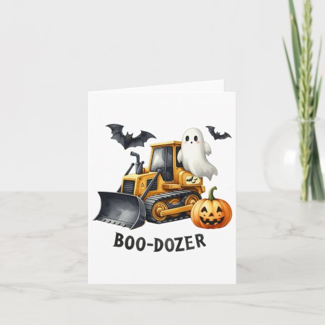 Cartão Halloween Bulldozer Construction Trucks Ghost Hall (Frente)