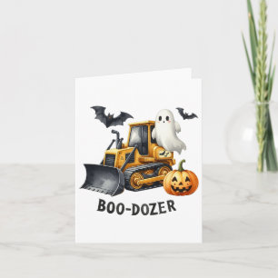 Cartão Halloween Bulldozer Construction Trucks Ghost Hall