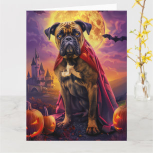 Cartão Halloween Bullmastiff Vampiro Pumpkins assustado
