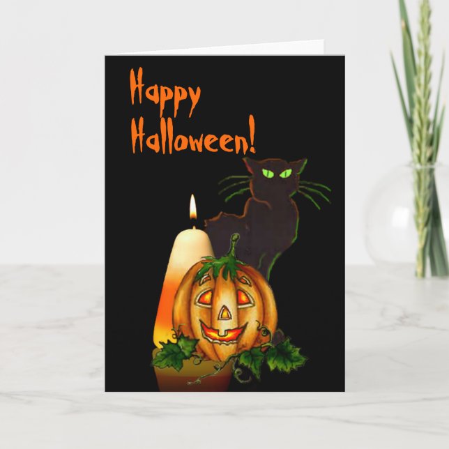 Cartão HALLOWEEN CANDDLE, JACK & CAT por SHARON SHARPE (Frente)