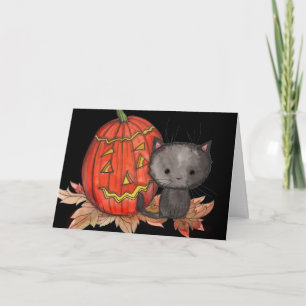 Cartão Halloween Card Black Kitten Cat Art