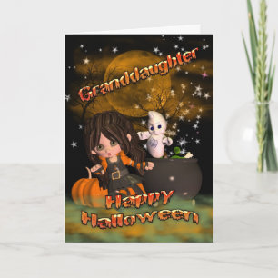 Cartão Halloween card for Granddaughter, trick or treat?