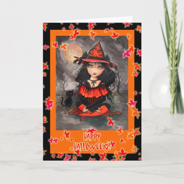Cartão Halloween Card Witch Cat, por Molly Harrison (Frente)