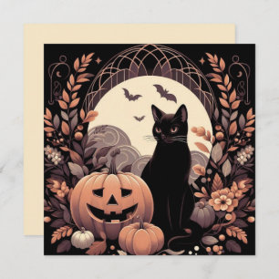 Cartão Halloween Cat e Jack-o'lantern Spooky