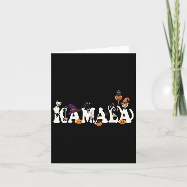 Cartão Halloween Cat Pumpkin Witch Hat Lover Kamala Haris (Frente)