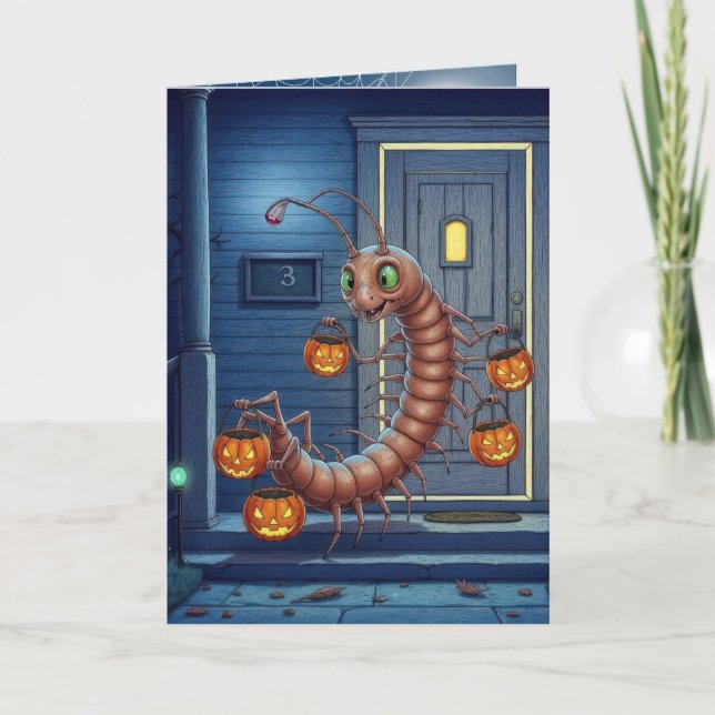 Cartão Halloween Centipede Trick or Treating (Frente)