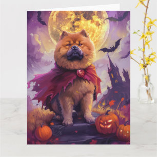 Cartão Halloween Chow Chow Vampiro Pumpkins assustado
