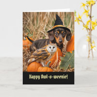 Halloween Cute e Funny Owl e Dachshund Puppy