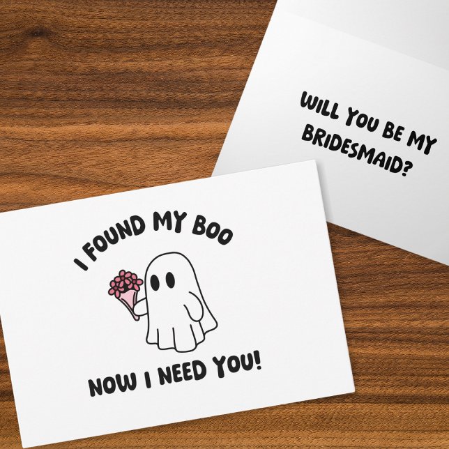 Cartão Halloween Cute Ghost Boo Engraçado Proposta Brides (Halloween bridesmaid proposal card featuring a cute ghost design—perfect for your spooky wedding!)