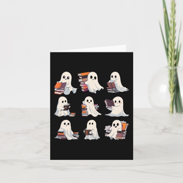 Cartão Halloween Cute Ghost Leia Mais Livros "Spooky Boo" (Frente)