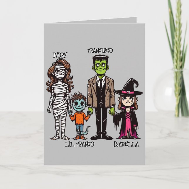 Cartão Halloween da Família Personalizada Bonita e Spooky (Frente)