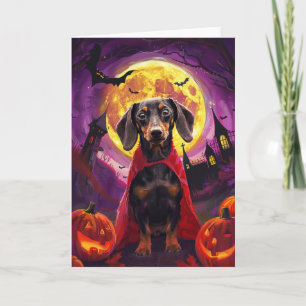 Cartão Halloween Dachshund Vampire Pumpkins assustado
