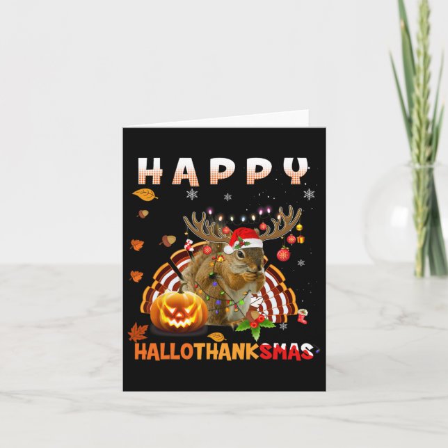 Cartão Halloween De Esquilo E Feliz Natal Hallo (Frente)