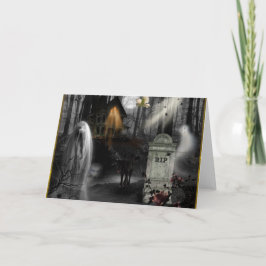 Cartão Halloween de Graveyard Ghost Tombstone Hauned