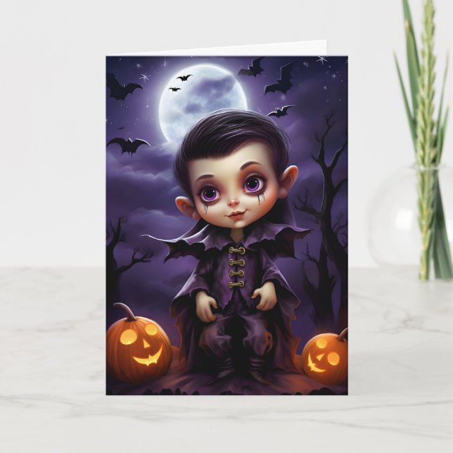 Cartão Halloween de um vampiro bonito (Frente)