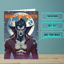 Cartão Halloween de vampiro masculino atrativo