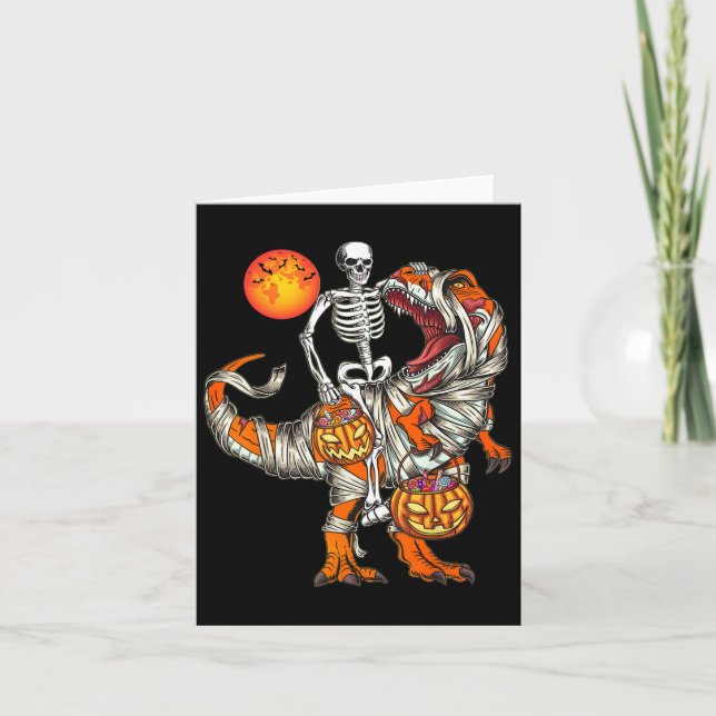 Cartão Halloween Dinossaur Skeleton T Rex Scary Pumpkin M (Frente)