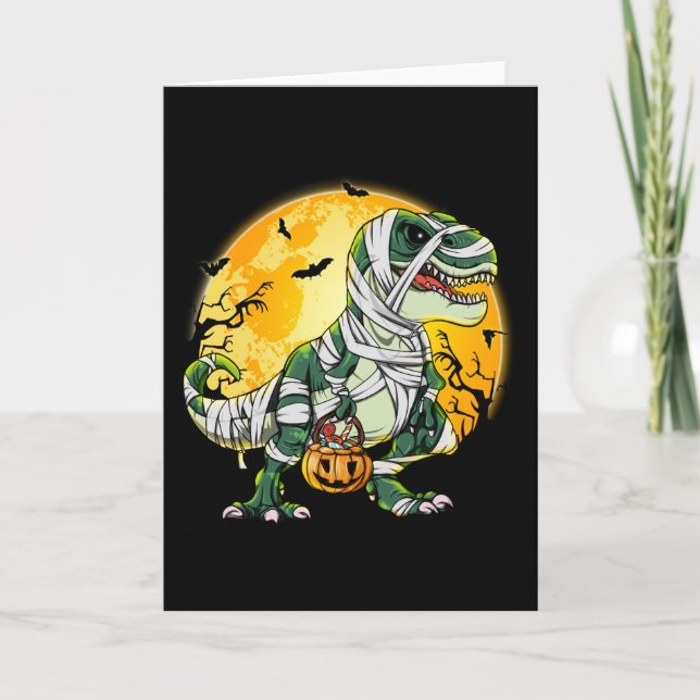 Cartão Halloween Dinossauro T-rex Mamãe Pumpkin (Frente)