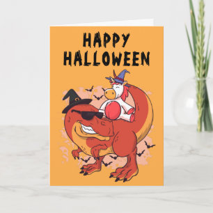 Cartão Halloween Divertido de Dinossauro Unicórnio Fofo