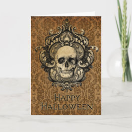 Cartão Halloween do Caveira Gótica Vitoriana Damask