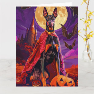 Cartão Halloween Doberman Vampire Pumpkins Scary