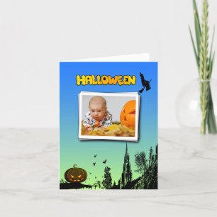 Cartão Halloween Dusk with Witch Add Photo Frame