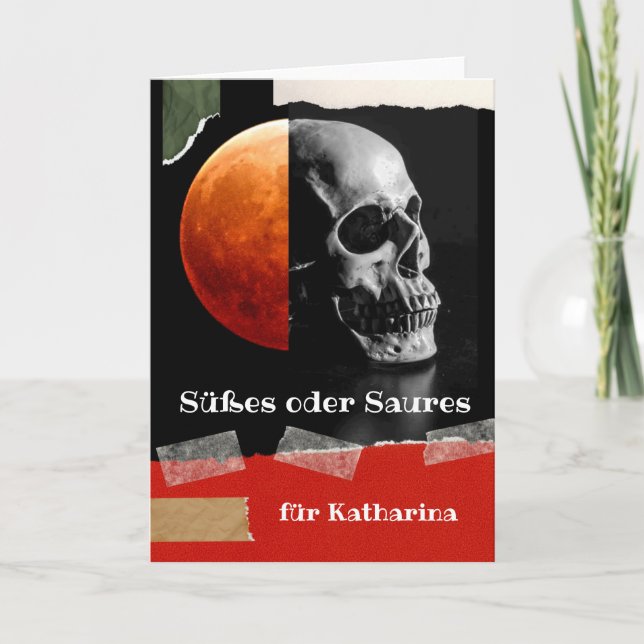 Cartão Halloween em doces alemães ou farinhas com crânio (Frente)