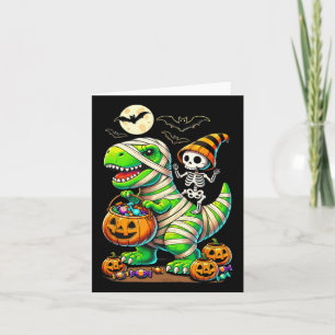 Cartão Halloween Engraçado T Rex Dinossaur Mummy Boys Tri