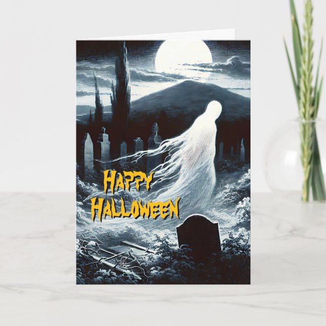 Cartão Halloween Fantástico Num Cemitério Antigo (Frente)