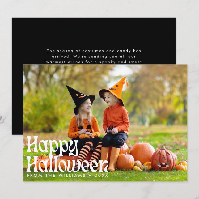 Cartão Halloween, Foto do Halloween Feliz Elegante (Frente/Verso)