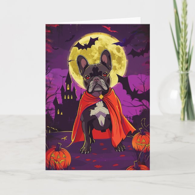 Cartão Halloween French Bulldog Vampire Pumpkins Scary (Frente)