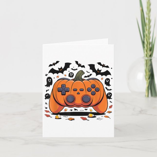 Cartão Halloween Gaming Pumpkin Controller Spooky Video G (Frente)