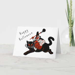 Cartão Halloween Gato Preto Feitiçaria Art Déco Vintage d
