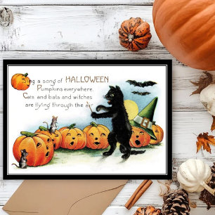 Cartão Halloween Gato Preto & Ratos Caprichoso Vintage