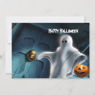 Cartão Halloween Ghost com abóbora