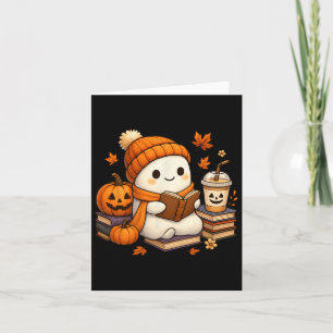 Cartão Halloween Ghost Leading Book Aloja Café Girl Wo