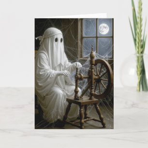 Cartão Halloween Ghost On Spinning Wheel